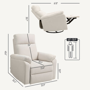 Cream Single Sofa Recliner Chair Wide Swivel Rocker with Pocket Spring Footrest Quick Assembly Overstuffed Comfortable Design