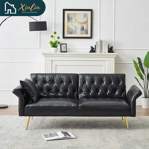 Free Shipping USA Warehouse Modern 67.71 Inch Faux Leather Sofa Bed with Adjustable Armrests Living Room Dining Bedroom Made PVC