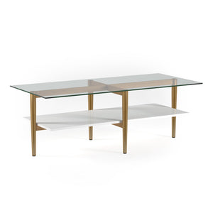 HMS 47\" Gold Tempered Glass and Steel Coffee Table with Shelf Living Room Furniture for Entry Sintered Stone Material