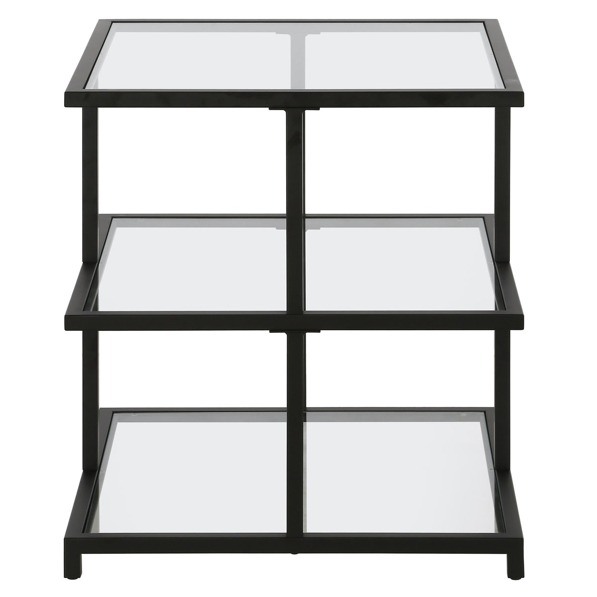 HMS 24\" Black and Clear Glass Steel Square End Table with Two Shelves Console Tables