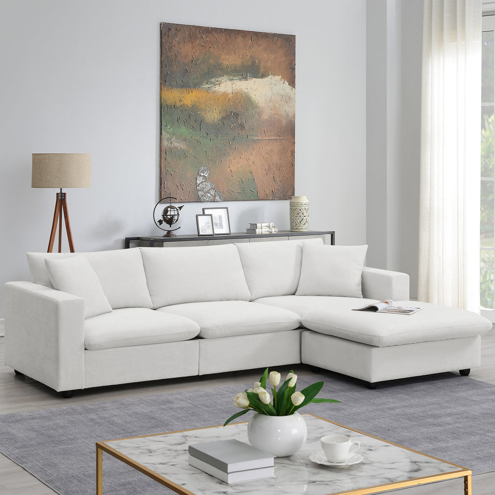 100.4*64.6" Modern Sectional Sofa,L-shaped Couch Set with 2 Free Pillows,4-seat Polyester Fabric Couch Set with Ottoman