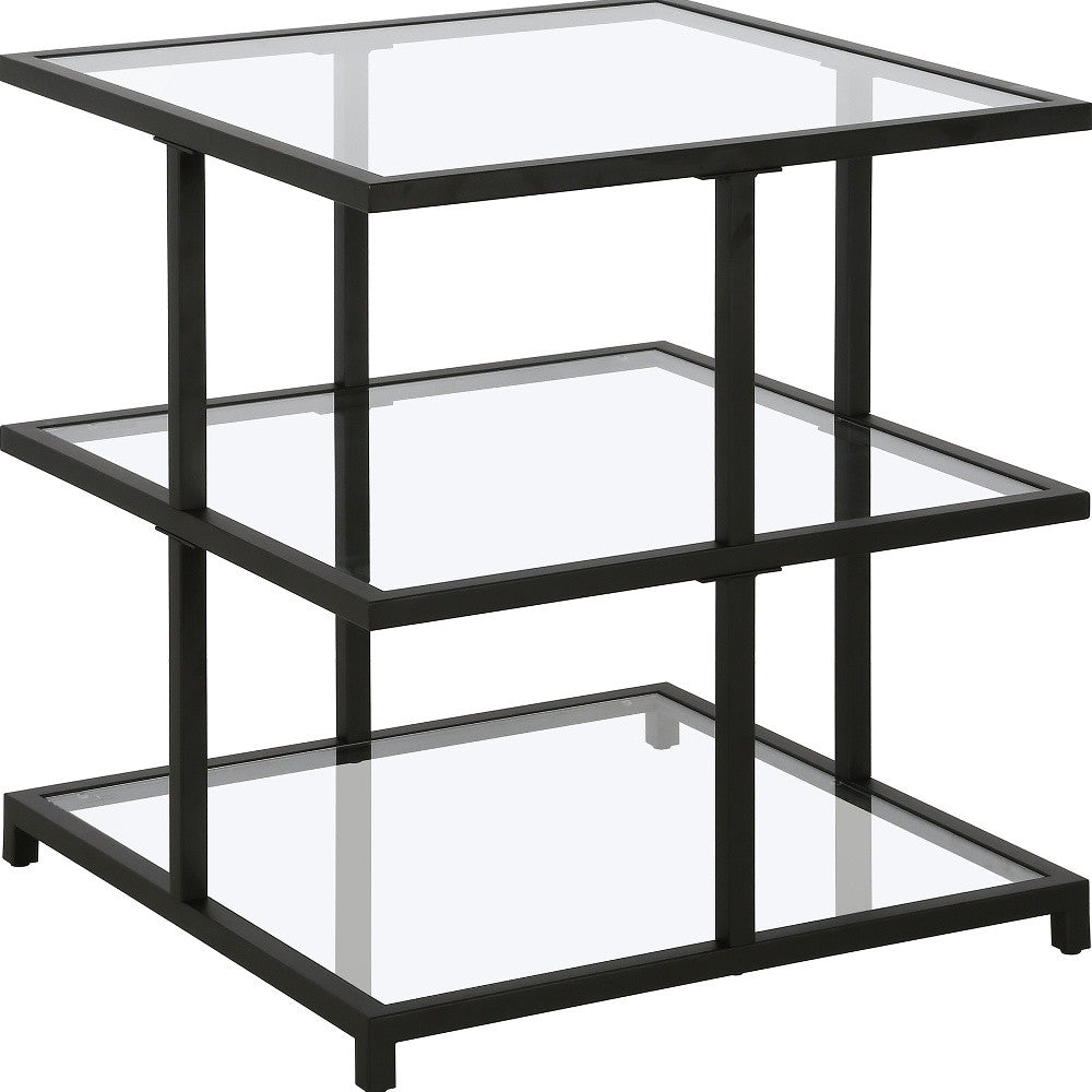 HMS 24\" Black and Clear Glass Steel Square End Table with Two Shelves Console Tables