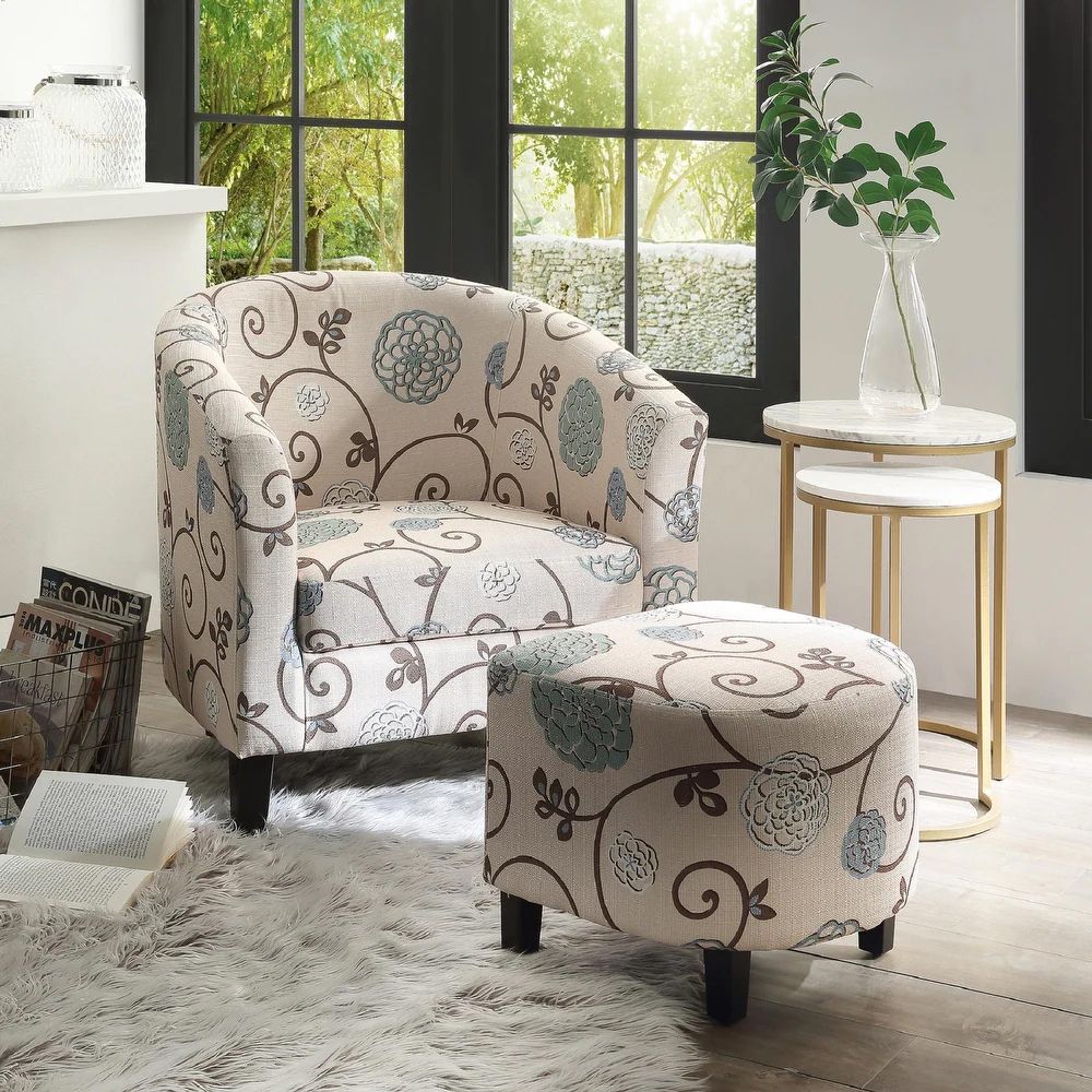 Modern 2-Piece Accent Tub Chair and Ottoman Set Fabric Upholstered for Living Room