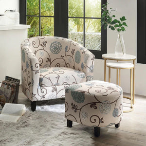 Modern 2-Piece Accent Tub Chair and Ottoman Set Fabric Upholstered for Living Room