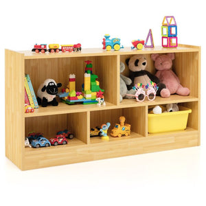 Kids 5-Cube Wood Toy Storage Cabinet Organizer with 2-Shelf Bookcase