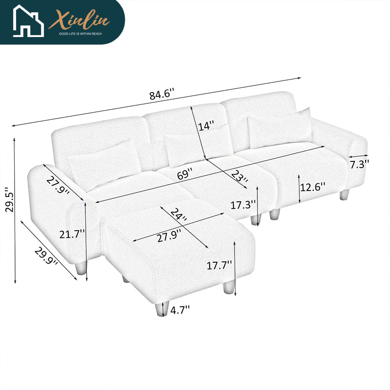 Modern 84.6-inch Beige Teddy Fleece Sofa Creatively Assembled Into a Two-Seater with Single Couch From American Warehouse
