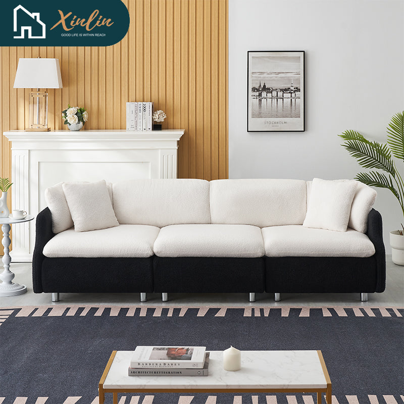 Modern 95.3-Inch Velvet Sofa With Two Throw Pillows Spacious and Comfortable Three-Seater Free Shipping