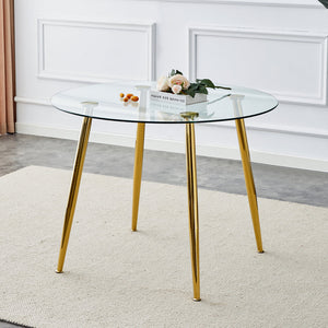 A Glass Tabletop with a Diameter of 40 Inches and a Modern Minimalist Circular Dining Table
