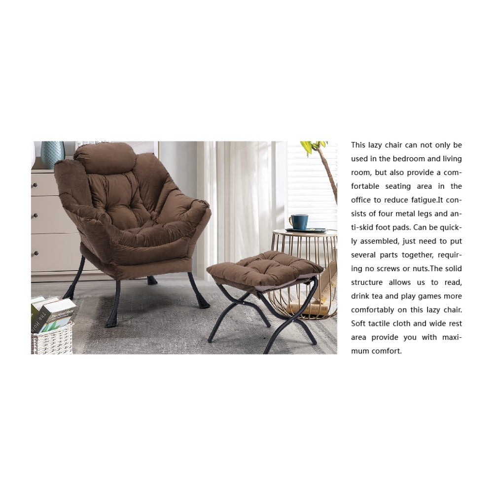 Living Room Chairs Modern Cotton Fabric Lazy Chair, Accent Contemporary Lounge Chair, Single Steel Frame Leisure Sofa Chair