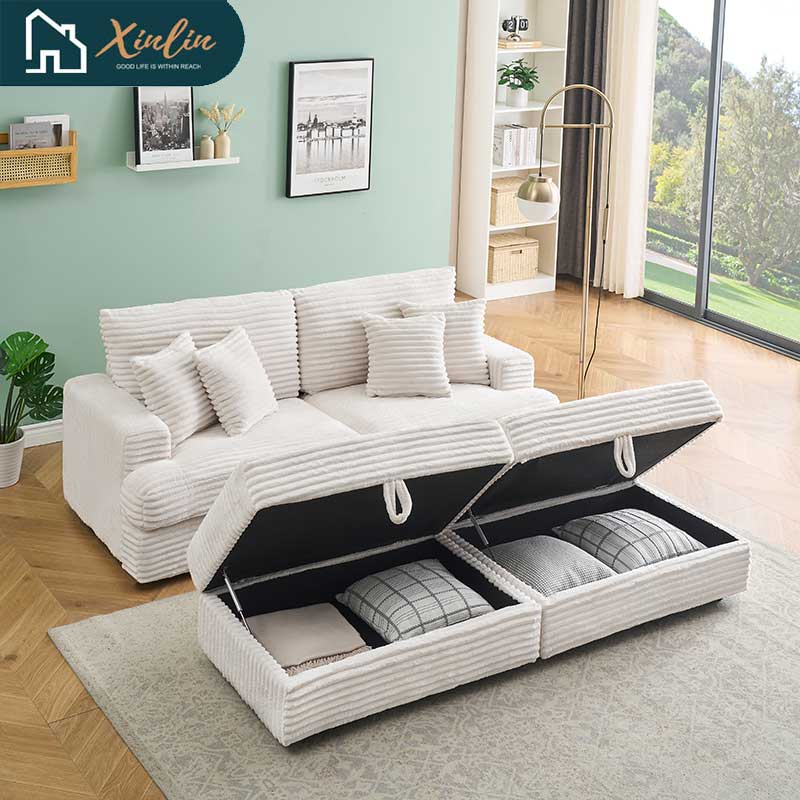 Modern 82-Inch Corduroy Sofa Two Storage Feet 4 Throw Pillows New Living Room Office Fashion Darling American Warehouse Dining