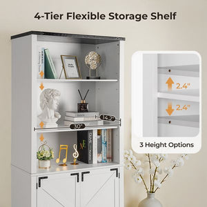 FCH 3-Layer Double Door Display Cabinet 2-Z Shape Black Iron Corners Front Curved Base White Triammine Board Living Room
