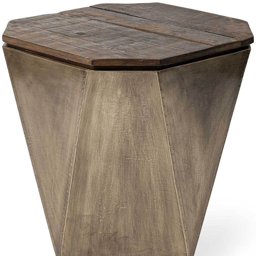 HMS 21\" Convertible Brown Solid Wood End Table Farmhouse Indoor Living Room Furniture Metal for Entry Dining Tea Table Use