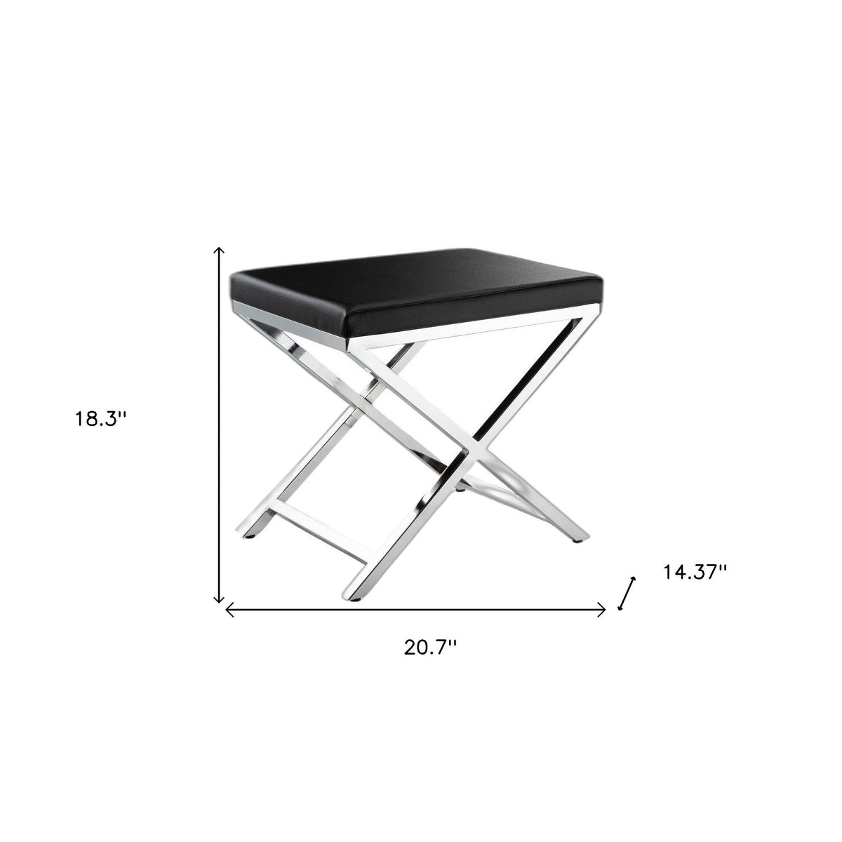 HMS 21\" Black and Silver Faux Leather Vanity Chair for Living Room