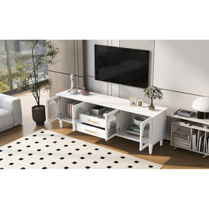 68.9'' Retro TV Stand for TVs up to 75 Inches, Entertainment Center Media Console with Fluted Glass Doors
