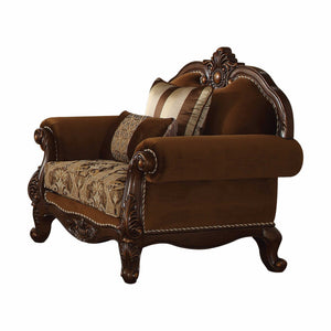 HMS 37\" Brown Velvet Floral Club Chair with Comforable Toss Pillows Accent Chair for Home Office Home Furniture