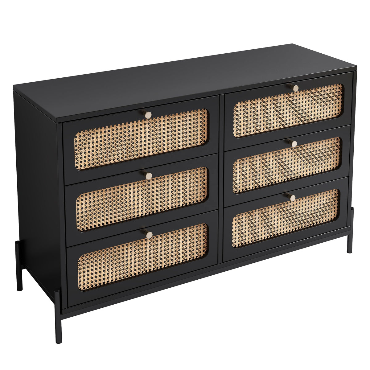 Solid Black Wooden Furniture for Living Room Table Top Rattan Wood Cabinet Closet for Farmhouse Hotel Hall Entry