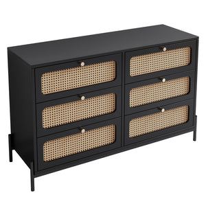 Solid Black Wooden Furniture for Living Room Table Top Rattan Wood Cabinet Closet for Farmhouse Hotel Hall Entry