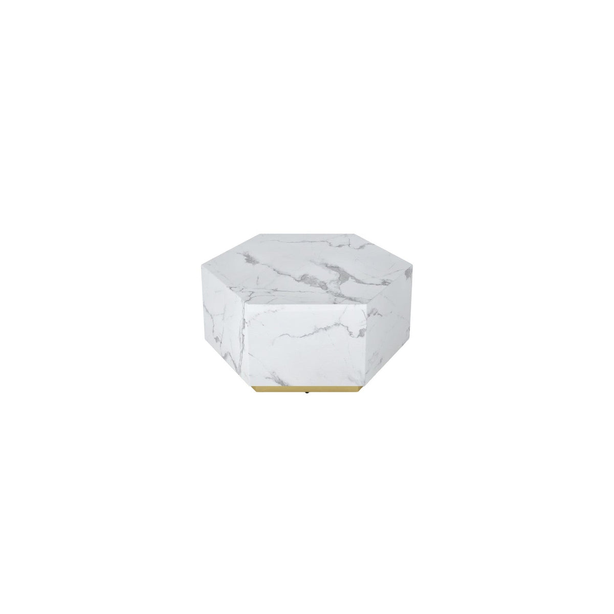 HMS 35 White and Gold Faux Marble Hexagon Drum Coffee Table