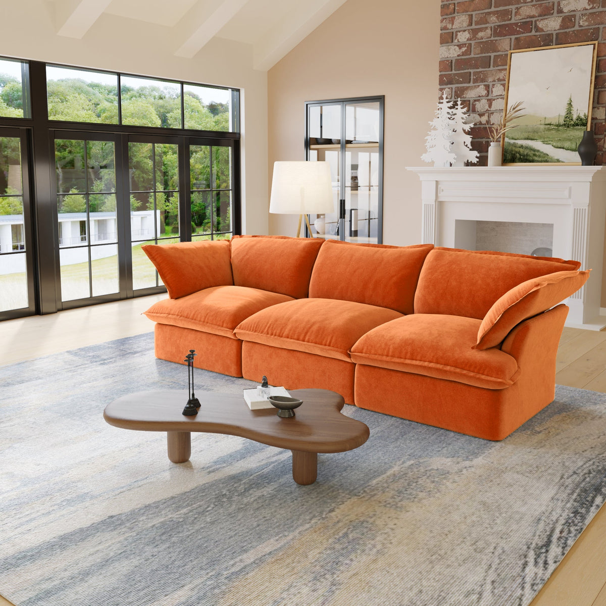 ATUNUS USA Warehouse in Stock Drop Shipping Sofa Living Room Furniture Modern Beige Fabric Modular Sectional Couch Sofa Set