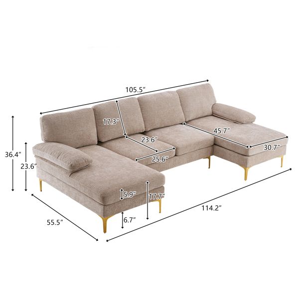 U-Shaped 4-Seat Camel Indoor Modular Sofa Elegant Living Room Furniture