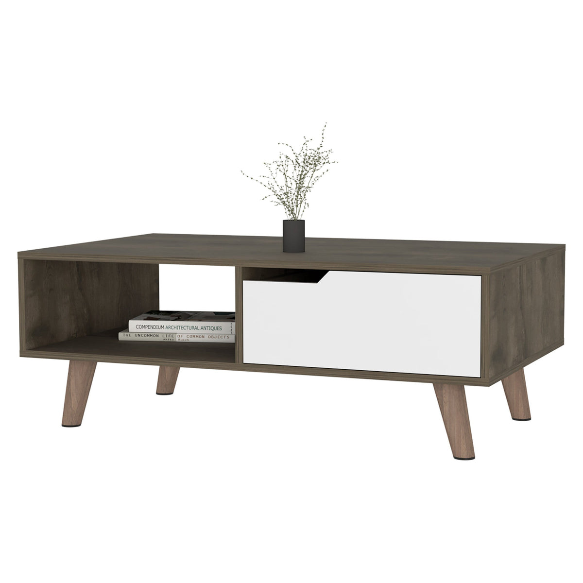 HMS 40\" Natural Dark Brown White Wood Rectangular Coffee Table with Shelf Multiple Color Options
