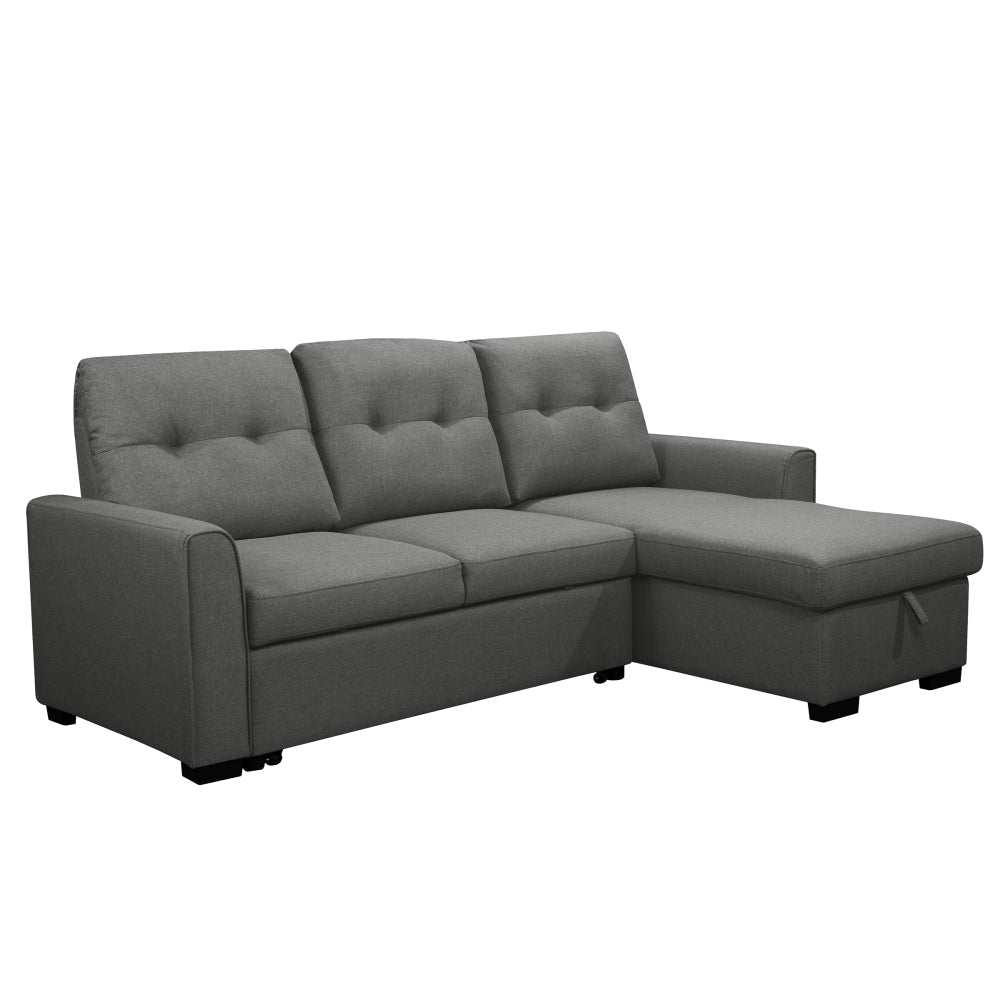 Living Room L-Shaped Sleeper Sofa Lounger, Right-Facing Storage Chaise Convertible Couch, Grey