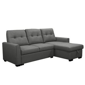 Living Room L-Shaped Sleeper Sofa Lounger, Right-Facing Storage Chaise Convertible Couch, Grey