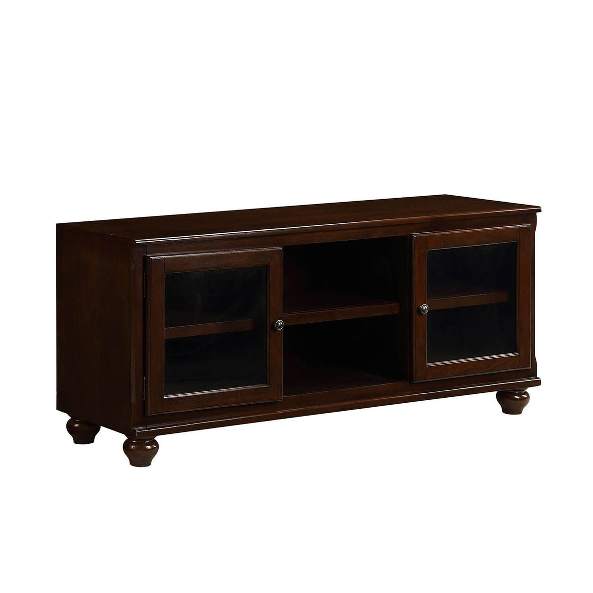 HMS 58\" Brown Wood and Glass TV Stand with Enclosed and Open Storage for Home Entertainment