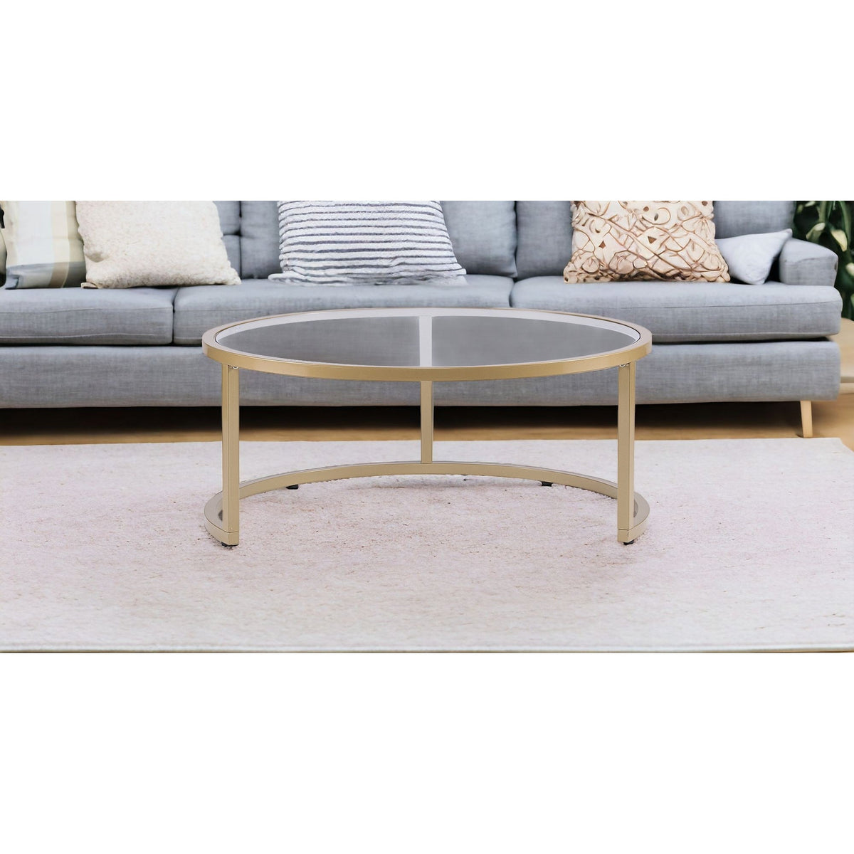HMS Convertible Gold Glass Round Nested Coffee Tables Farmhouse Style Living Room Furniture for Tea or Coffee
