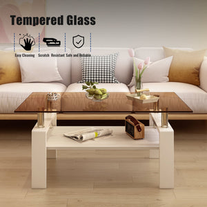 Two Layer Rectangular Modern Coffee Table with Storage Coffee Table for Living Room