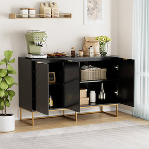 US Overseas Warehouse Free Shipping Black Storage Buffet Cabinet 3 Doors Sideboard Cabinet with Adjustable Shelf