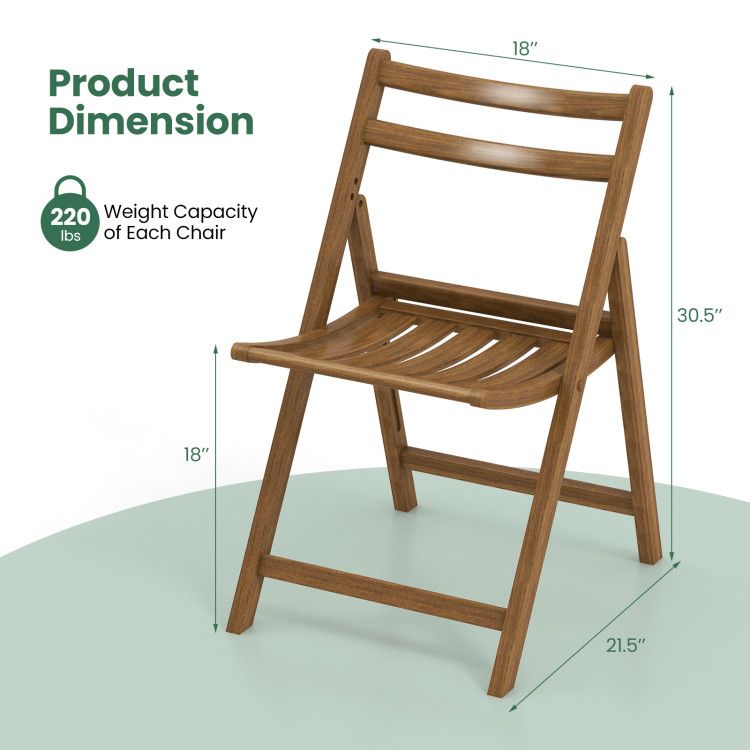 Set of 2 Folding Dining Chairs with Rubber Wood Frame and Slatted Seat for Living Room Use