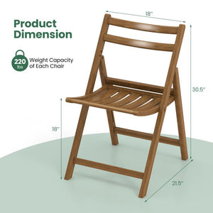 Set of 2 Folding Dining Chairs with Rubber Wood Frame and Slatted Seat for Living Room Use