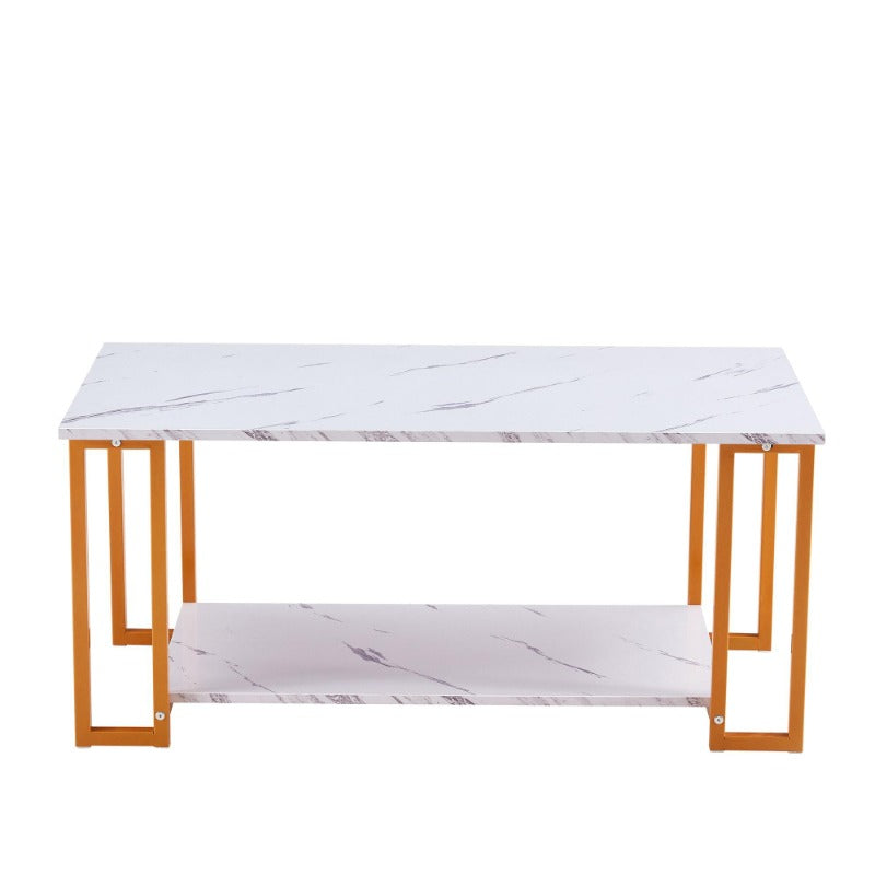 D&N Coffee Table, 2 Layers 1.5cm Thick Marble MDF Rectangle 39.37" L Tabletop Iron Coffee Table , Dining Room