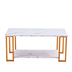 D&N Coffee Table, 2 Layers 1.5cm Thick Marble MDF Rectangle 39.37" L Tabletop Iron Coffee Table , Dining Room