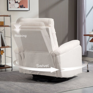 Cream Single Sofa Recliner Chair Wide Swivel Rocker with Pocket Spring Footrest Quick Assembly Overstuffed Comfortable Design