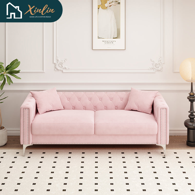 Modern 83-Inch Triple Mid-Century Upholstered Velvet Sofa Free Shipping for Living Room Dining Bedroom Fabric Metal Material