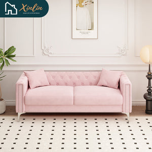 Modern 83-Inch Triple Mid-Century Upholstered Velvet Sofa Free Shipping for Living Room Dining Bedroom Fabric Metal Material