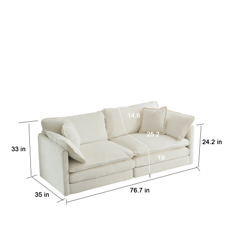 FCJ Modern White Chenille Fabric Loveseat Sofa Couch for Living Room Large Size 2-Seat Deep Seat 4 Pillows Upholstered Sponge