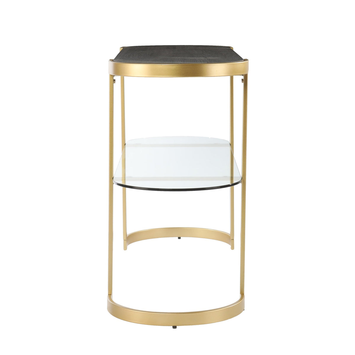 HMS 49\" Gray and Gold Solid Wood Oval Sled Console Table with Storage Elegant Coffee Table Design