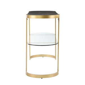 HMS 49\" Gray and Gold Solid Wood Oval Sled Console Table with Storage Elegant Coffee Table Design
