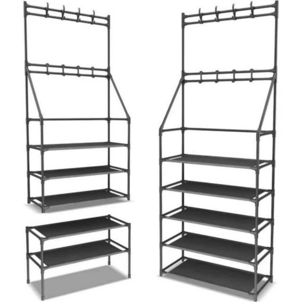 5-Tier Narrow Entryway Shoe Rack with 8 Hooks Cozy Coat and Shoe Storage Solution