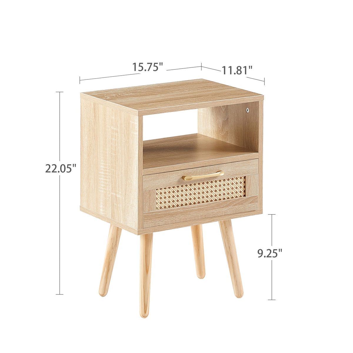 End Table with Drawer and Wood Legs, Modern Nightstand, Side Table for Living Room, Bedroom,natural