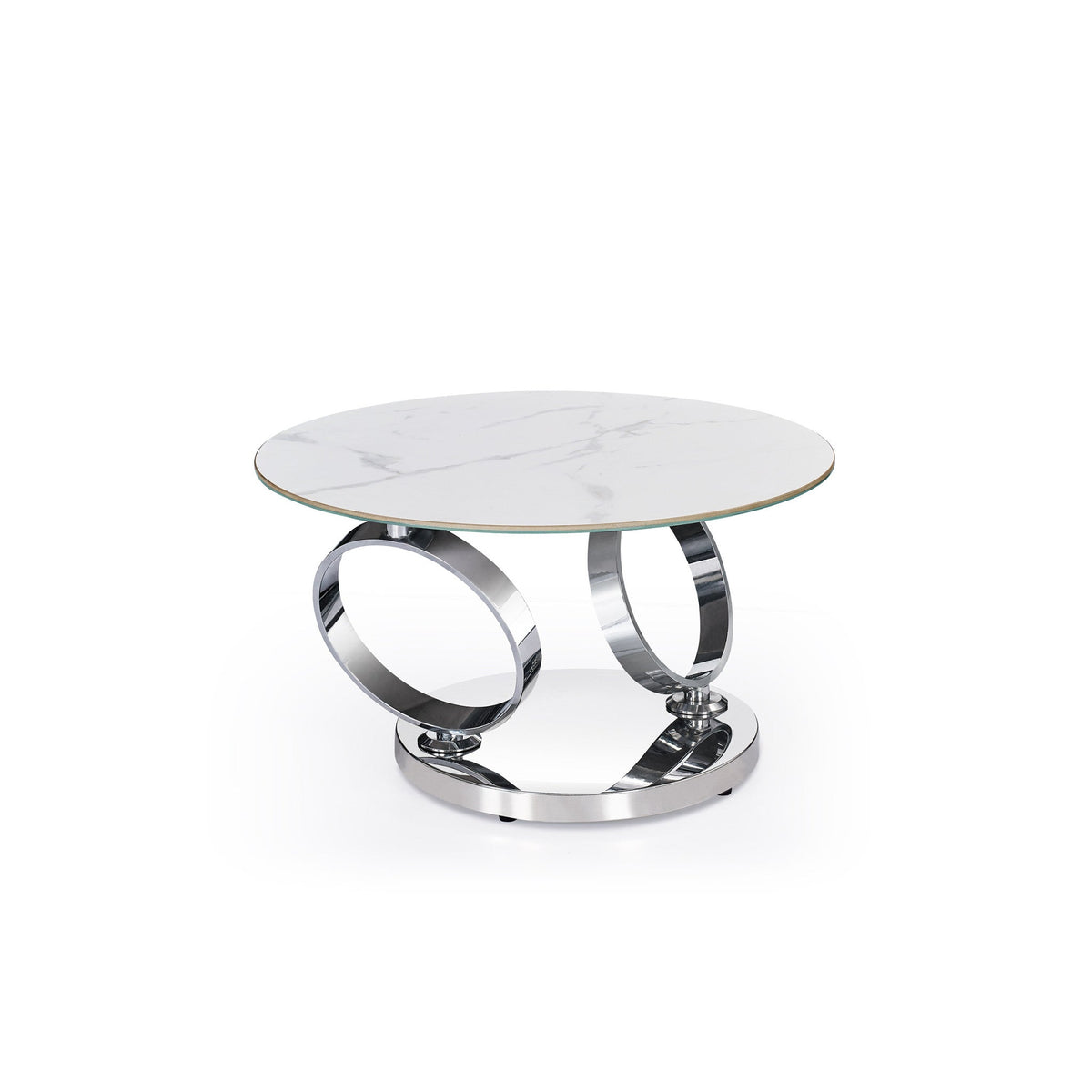 HMS 32\" White and Silver Ceramic Tile and Metal Round Abstract Coffee Table