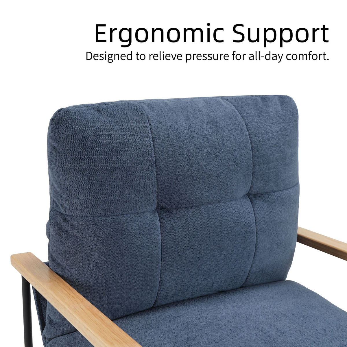 Modern Comfortable Accent Chair with Removable Cushion Blue Vanity Chair with Wood Armrests for Living Room Bedroom