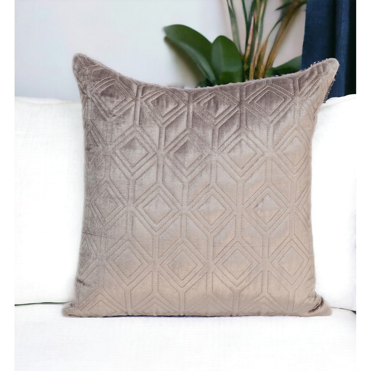 HMS Tufted Diamonds Taupe Velvet Accent Pillow Elegant Living Room Chair Accessory