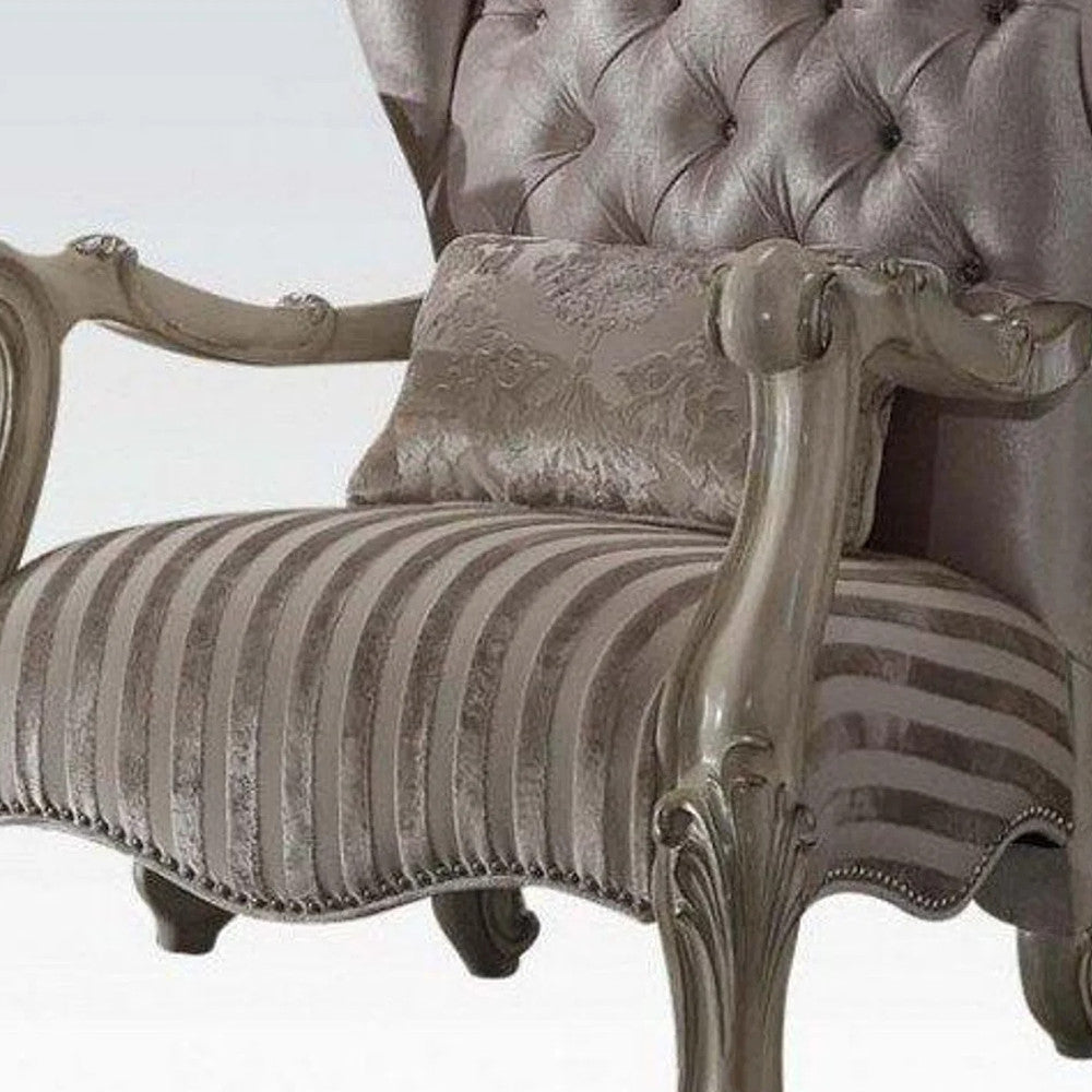 HMS 34\" Living Room Arm Chair in Golden Brown and Chocolate Velvet Tufted Design with Matching Toss Pillow