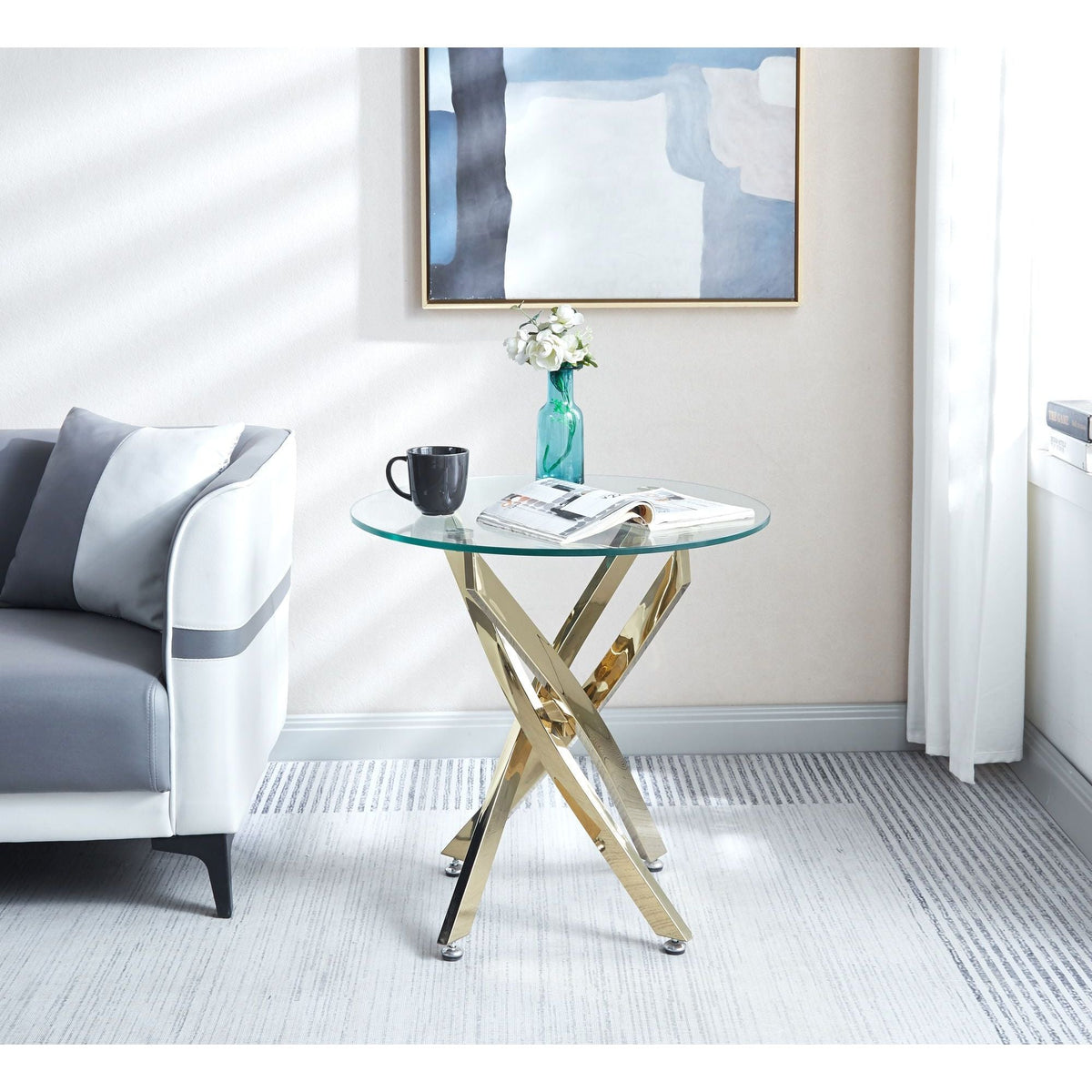 Modern Round Tempered Glass Coffee Table with Chrome Legs