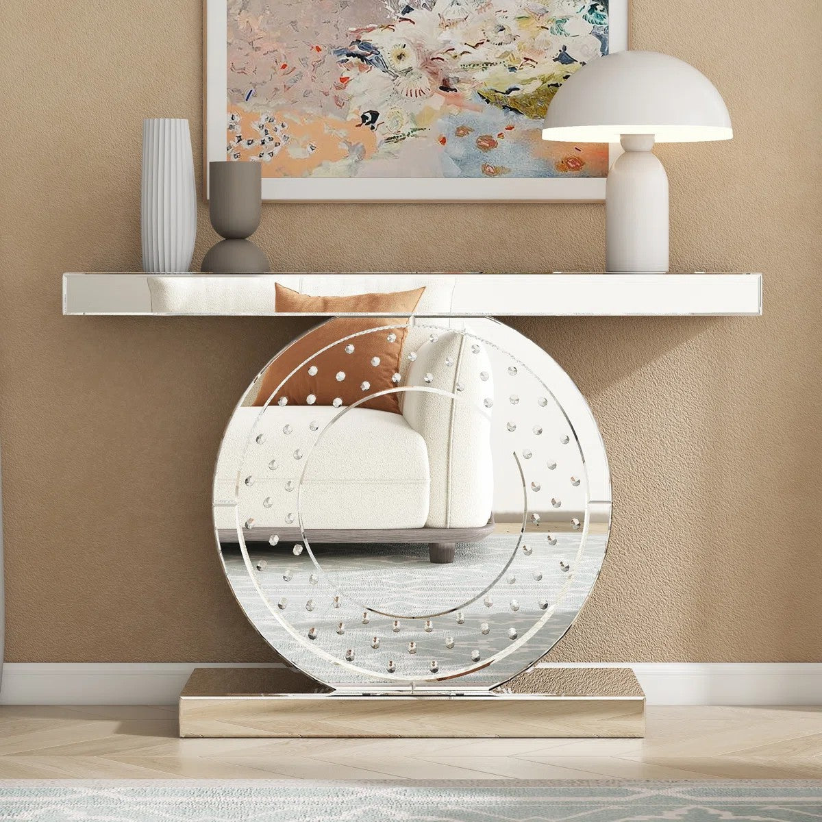 Contemporary Mirrored Glass Console Table Elegant Home Furniture for Entryway