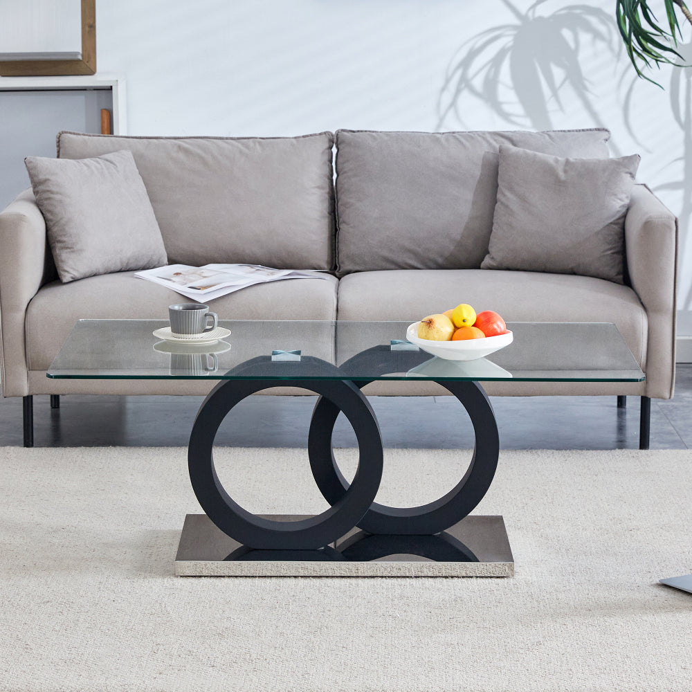 Modern Style Glass Top MDF Coffee Table with Black Base, Suitable for Living Rooms and Lounge Areas